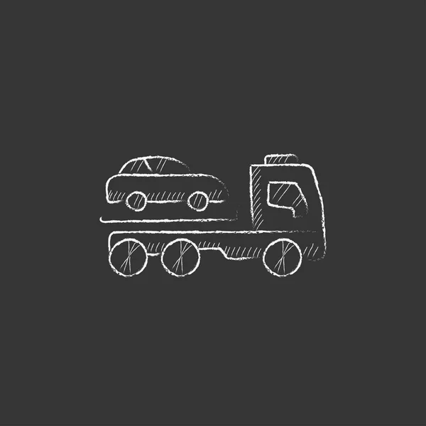 Car towing truck. Drawn in chalk icon. — Stock Vector