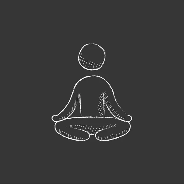 Hombre meditando en pose de loto. Dibujado en icono de tiza . — Vector de stock