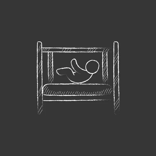 Bambino sdraiato nella culla. Disegnato in icona di gesso . — Vettoriale Stock