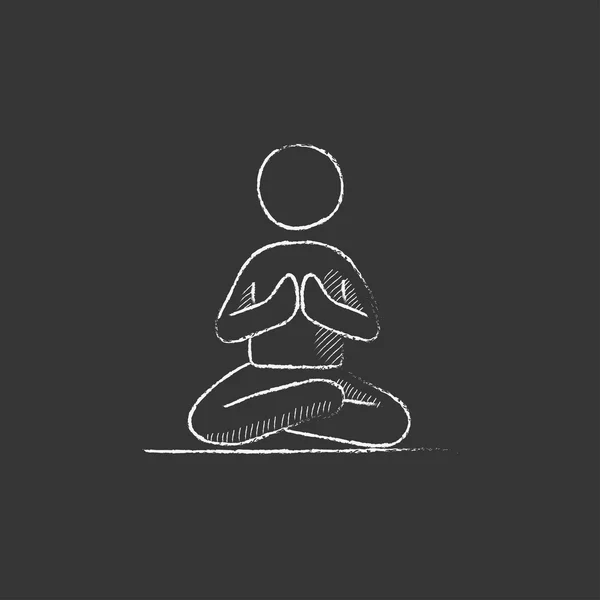 Man meditating in lotus pose. Drawn in chalk icon. — Stock Vector