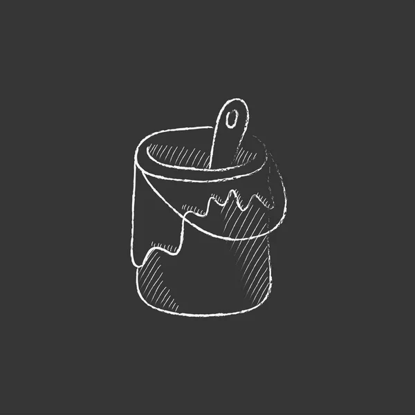 Pincel de tinta na lata de tinta. Desenhado no ícone de giz . — Vetor de Stock