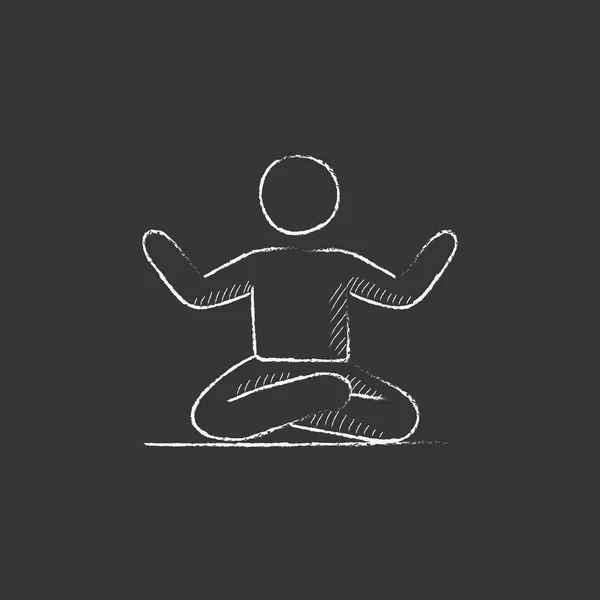 L'uomo che medita in posa di loto. Disegnato in icona di gesso . — Vettoriale Stock