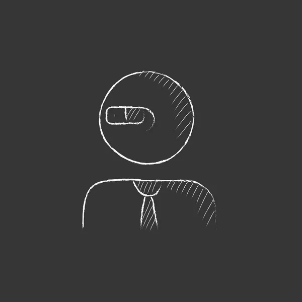Homem com óculos de realidade aumentada. Desenhado no ícone de giz . —  Vetores de Stock