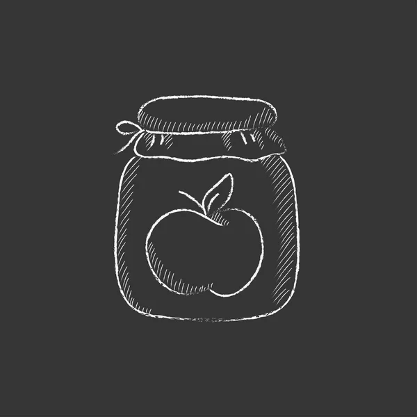 Pot de confiture de pommes. Icône dessinée à la craie . — Image vectorielle