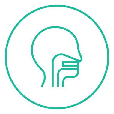 Kulak, burun, boğaz sistemi satırı simgesi ile insan kafası.