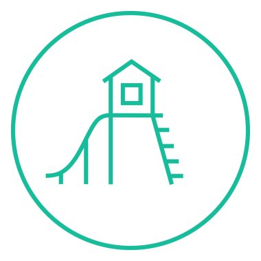 Playhouse with slide line icon.