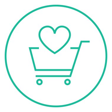 Shopping cart with heart line icon.
