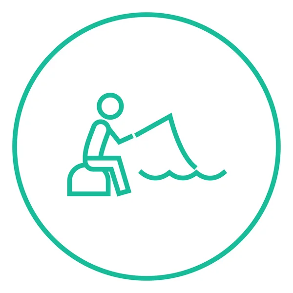 Pêcheur assis avec icône de ligne de tige . — Image vectorielle