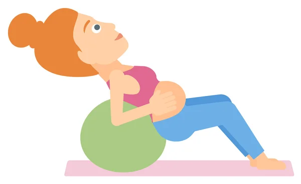 Mujer embarazada en la pelota de gimnasia . — Vector de stock