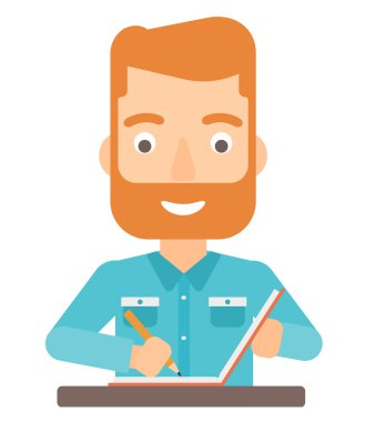 Muhabir bir makale yazma.