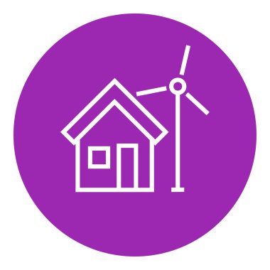 House with windmill line icon.
