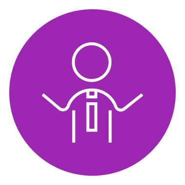 Man with raised arms line icon.