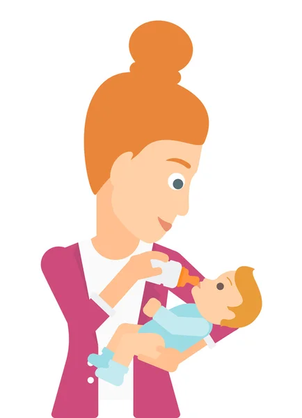 Woman feeding baby. — Stock Vector