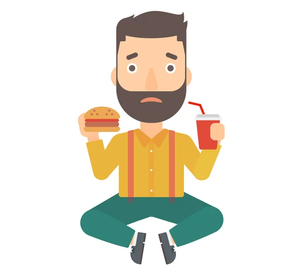 Hombre comiendo hamburguesa . — Vector de stock