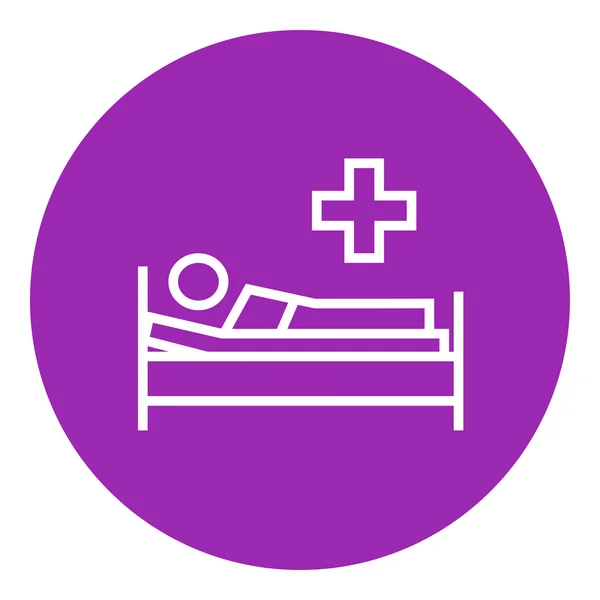 Patient lying on bed line icon. — Stock Vector