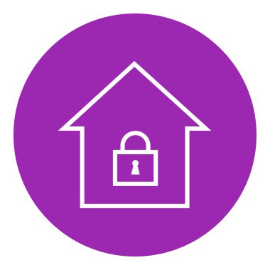 House with closed lock line icon.