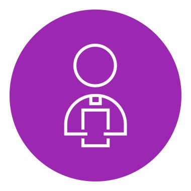 Man holding digital tablet line icon.