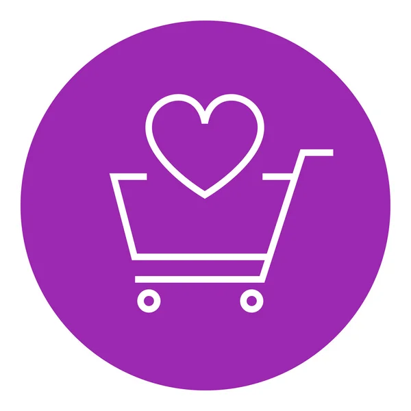 Carrito de compras con icono de línea de corazón . — Vector de stock