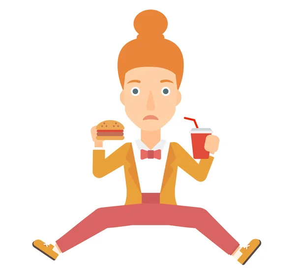 Femme manger hamburger . — Image vectorielle