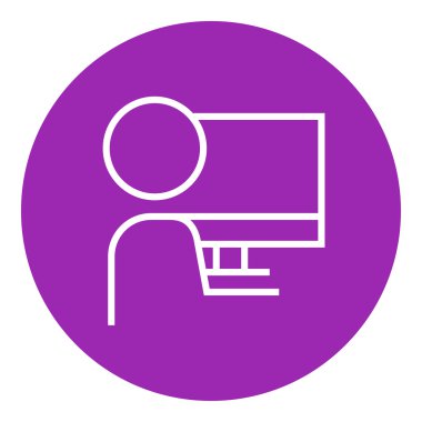 Onun bilgisayar hattı kutsal kişilerin resmi vasıl çalışan adam.