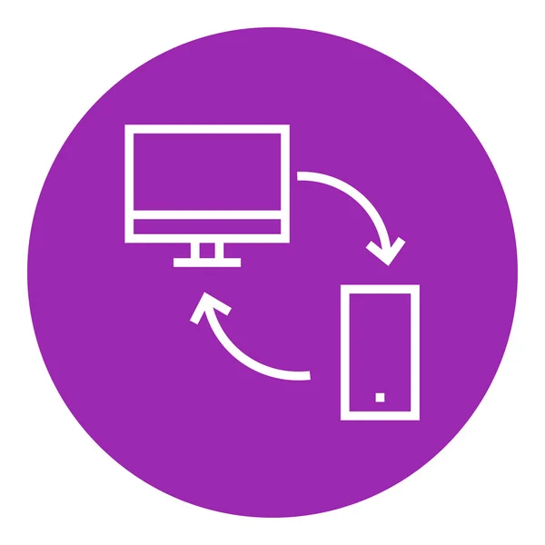 Computer voor adreslijstsynchronisatie met mobiel apparaat lijn pictogram. — Stockvector