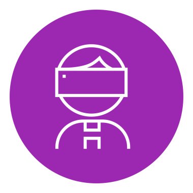 Man wearing virtual reality headset line icon.