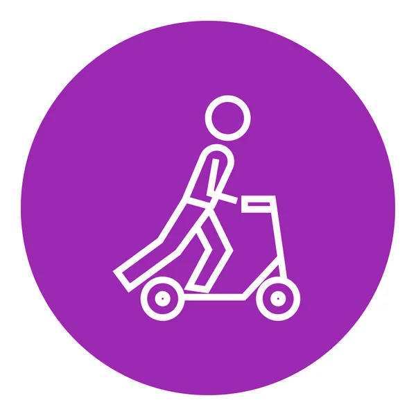 Hombre montando patada scooter línea icono . — Vector de stock