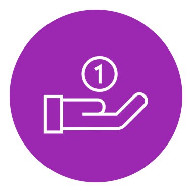 Hand and one coin line icon.