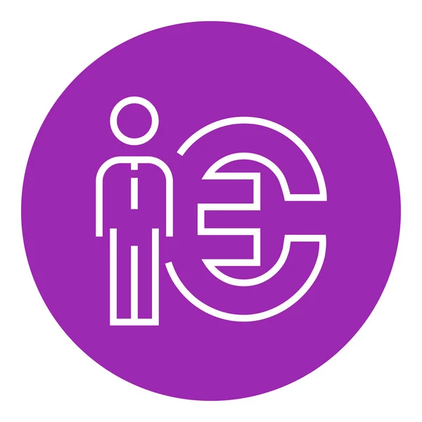 Businessman standing beside the Euro symbol line icon. — Stock Vector