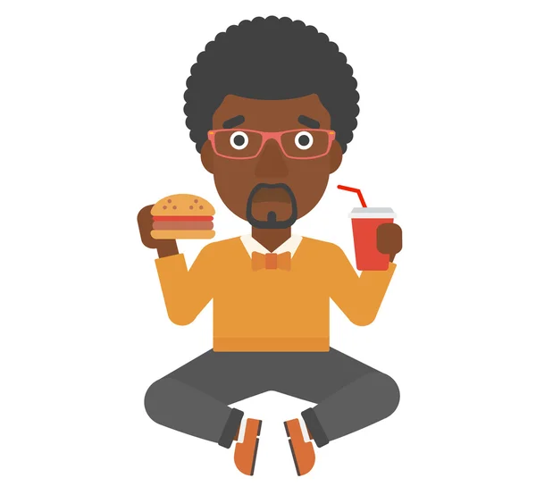 Hombre comiendo hamburguesa . — Vector de stock