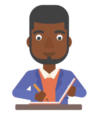 Muhabir bir makale yazma.