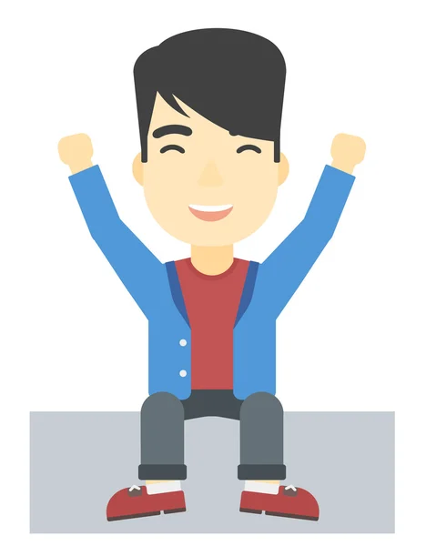 Man sitting with raised hands up. — Stock Vector