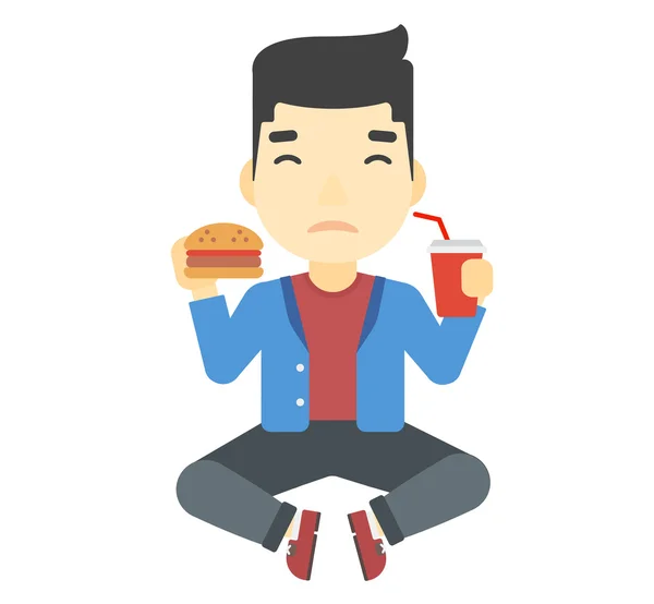 Adam yeme hamburger. — Stok Vektör