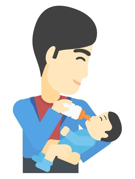Homem alimentando bebê . — Vetor de Stock