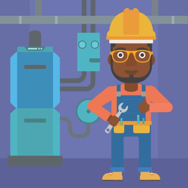 Somun anahtarı ile neşeli repairer.