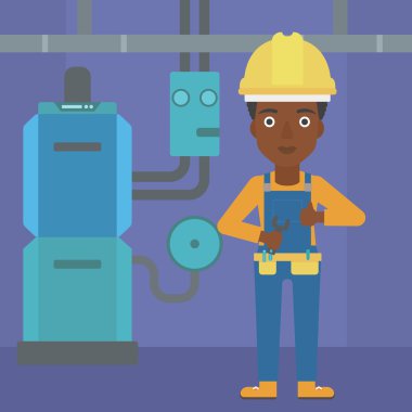 Somun anahtarı ile neşeli repairer.