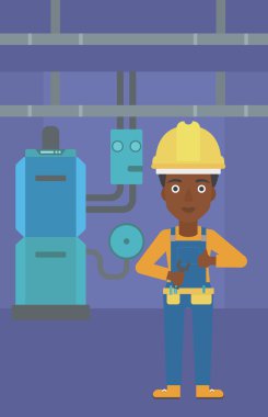 Somun anahtarı ile neşeli repairer.