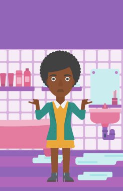 Kadın umutsuzluk ayakta sızdıran lavabo yakınındaki.