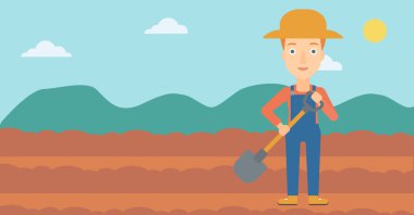 Kürek ile sahada çiftçi.