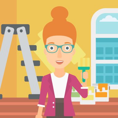 Boya fırçası ile ressam.