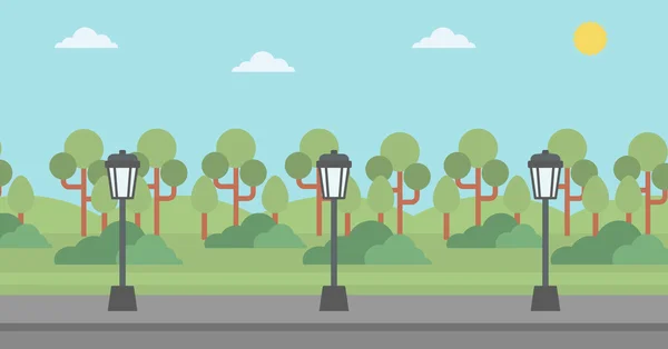 Fondo del parque con farola . — Vector de stock