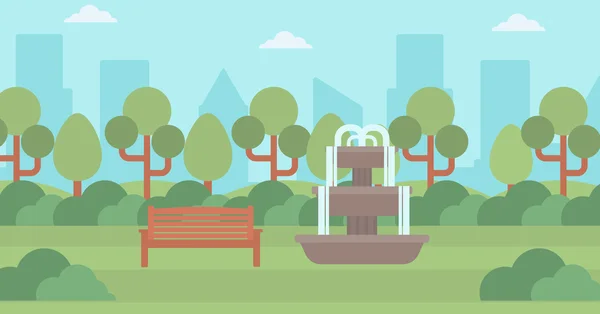 Fondo del parque de la ciudad con fuente . — Vector de stock