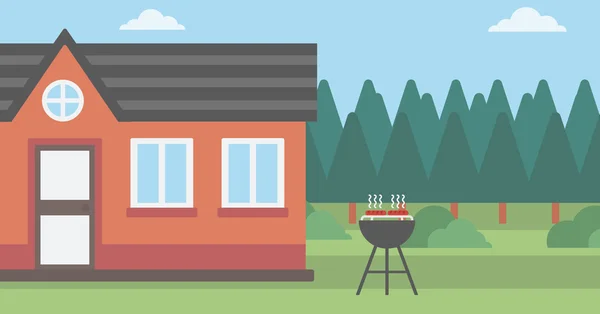 Achtergrond van het huis met barbecue. — Stockvector