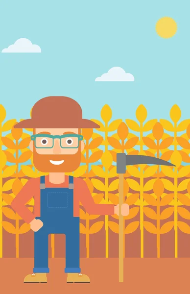 Agriculteur sur le terrain avec faux . — Image vectorielle