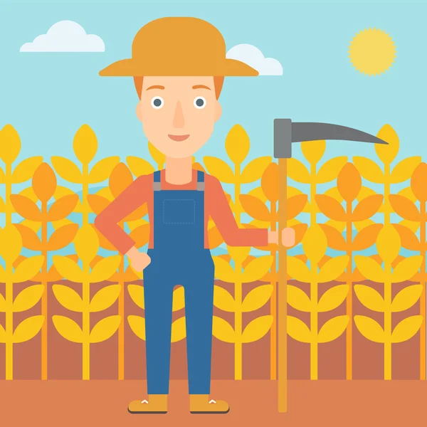 Agriculteur sur le terrain avec faux . — Image vectorielle