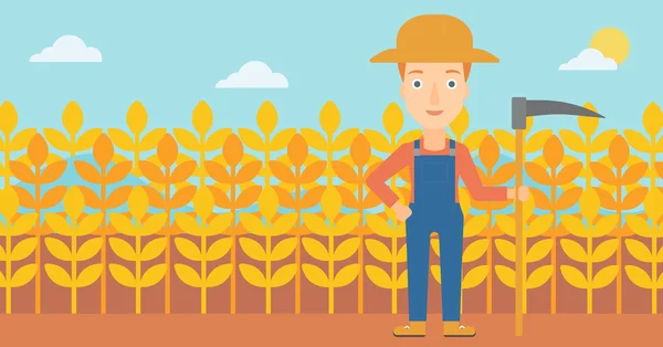 Agricultor en el campo con guadaña . — Vector de stock