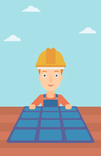 Constructor con panel solar . — Vector de stock