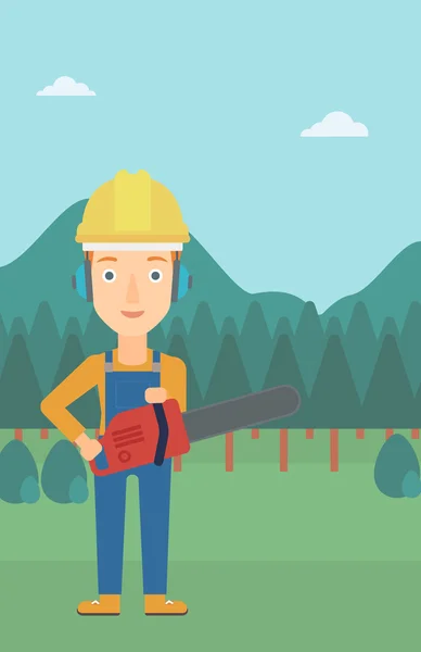 Lumberjack with chainsaw. — Stock Vector