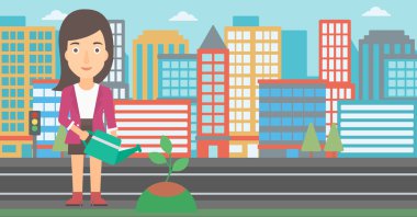 Kadın sulama ağaç.