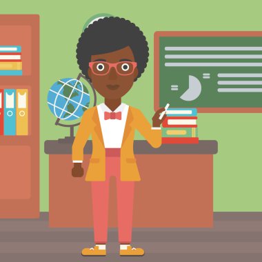 Elinde tebeşir kadınla.